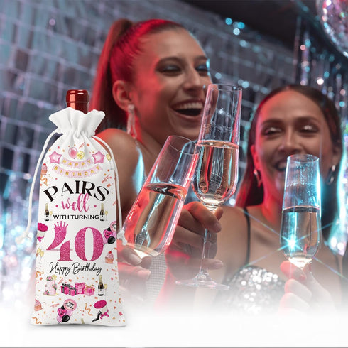40th Birthday Gifts Wine Bag for Women Men, 40 Year Old Birthday Gifts, Happy 40th Birthday Party Decorations, Pairs