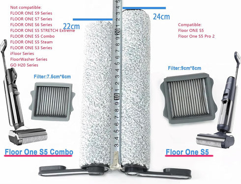 Vylaier S5 S5 2 2 2 Roller Brush Replacement and Vacuum Filter Kit Compatible Only with Tineco Floor ONE / Floor One