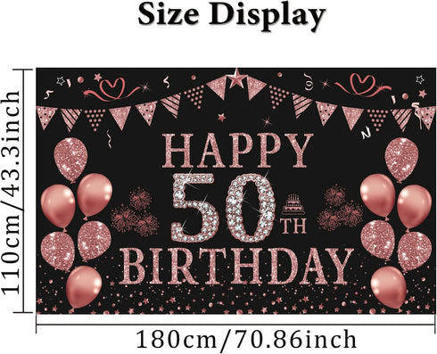 Trgowaul 50th Birthday Decorations for Women - Rose Gold 50th Birthday Banner Backdrop, Happy 50th Birthday Party