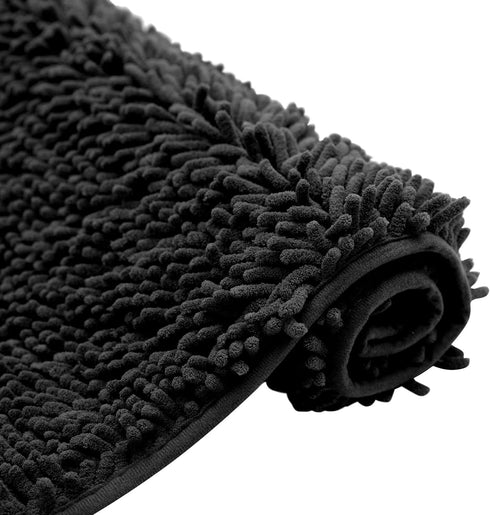 Non-Slip Bath Rug - Extra Soft Microfiber Bedroom Shag Carpet with Anti-Slip Backing, Machine Washable (Black)