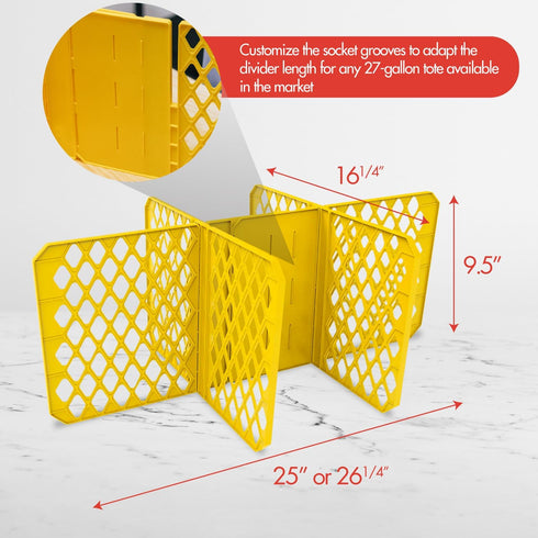 Universal 27-gal. Tough Storage Tote Divider, 6-slot Strong Box Divider for Storage Containers, 2 Customizable Lengths, Stationery Organizer for Large Tools/Seasonal Items, Easy to Attach by Organize-It!