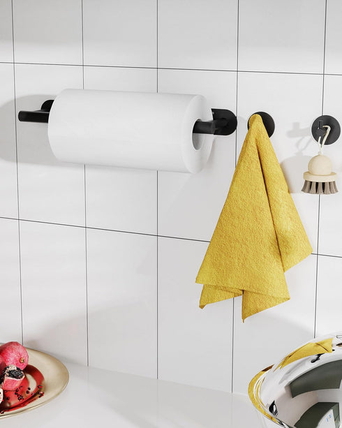 Paper Towel Holder Under Cabinet, Self Adhesive or Wall Mounted SUS304 Stainless Steel for Kitchen, Bathroom (Matte