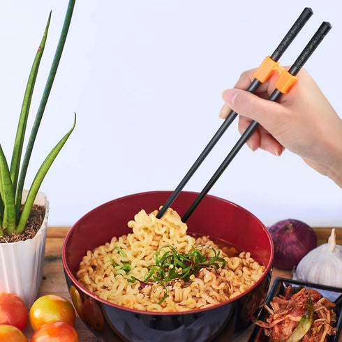 Tessco 5 Pairs Training Chopstick Helpers, Reusable Non-Slippery Practice Chopsticks with Clip for Beginners (Black)