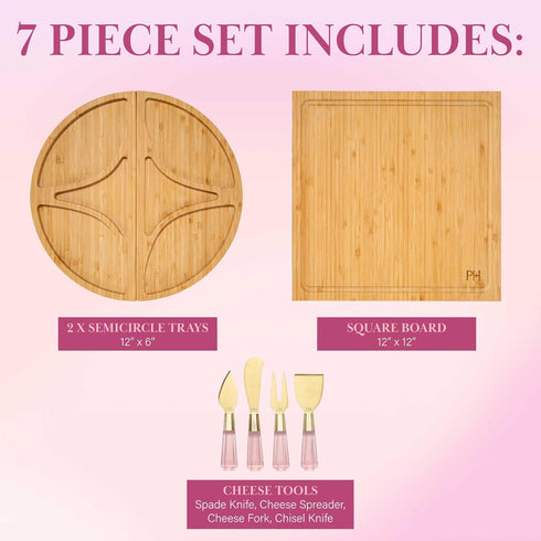 Paris Hilton Charcuterie Board and Serving Set - Customizable Magnetic Bamboo Board with Cheese Utensils, 7-Piece Set,