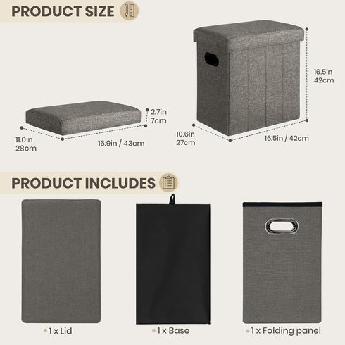 16.5x16.5x10.6in COSYLAND Ottoman with Storage Collapsible Fabric - Footrest Foot Stool for Room, Slim Tall Folding