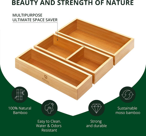 ROYAL CRAFT WOOD Luxury Bamboo Drawer Organizer - Multi-Use Storage Box Set for Kitchen, Bathroom, Office