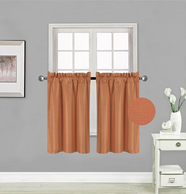 Elegant Home 2 Short Panels Tiers Blackout Curtain for Small Window Treatment 28" W X 36" L Each - Kitchen Bathroom # R5