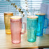 Set 4, 24oz ANOTION Colored Glass Cups with Handle of Glass Cups with Lids and Straws Travel Coffee Mug Bamboo Mason
