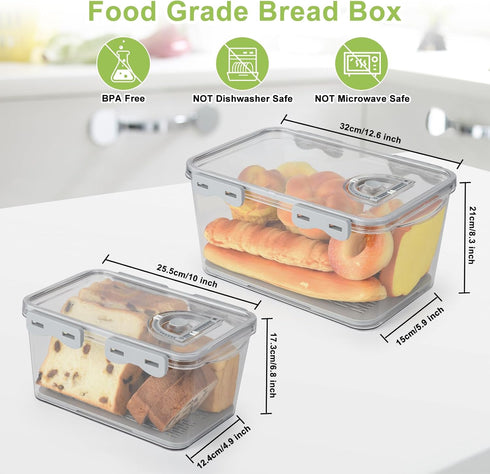 2 Counter OTraki Bread Storage Container Pcs Bread Boxs for Kitchen Bread Saver Container Airtight Homemade Bread Loaf