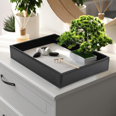 Decor Trends Leather Valet Organizer for Men Black Catchall for Wallet, Keys, EDC, Jewelry, and Perfume Nightstand