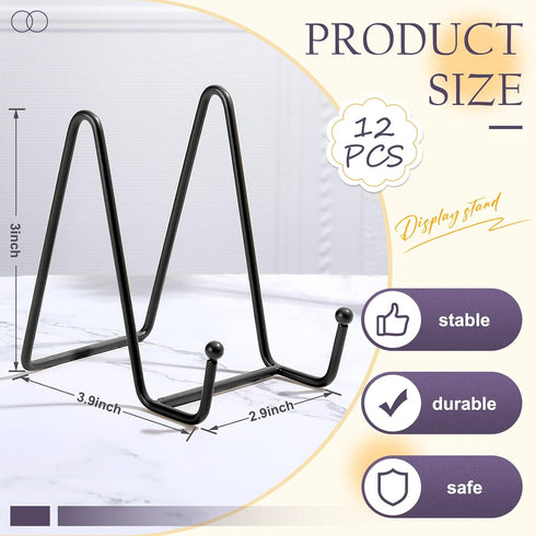 Mixweer 12 Pcs Book Stands for Display Metal Display Stand Photo Easel Stand Book Holder Plate Holder Picture Stand for Decorative Display Easels Picture Frame Stand Rack (Black, 3 Inch)