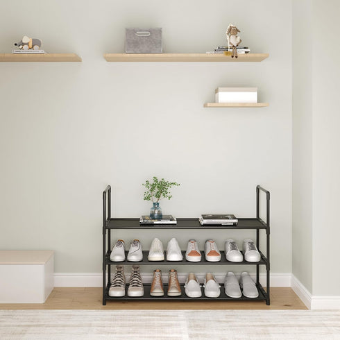 Yegazte 3-Tier 12-15 Closet,Black Shoe Rack, Stores Pairs of Shoes, Stackable & Adjustable, Space Saving Shelf Storage