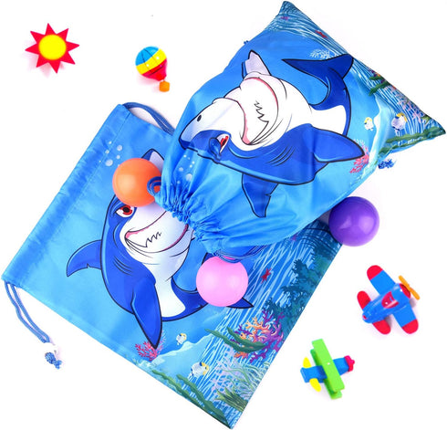 Fepito 12 Pack Shark Drawstring Bags for Shark Party Favors & Goodie Bags