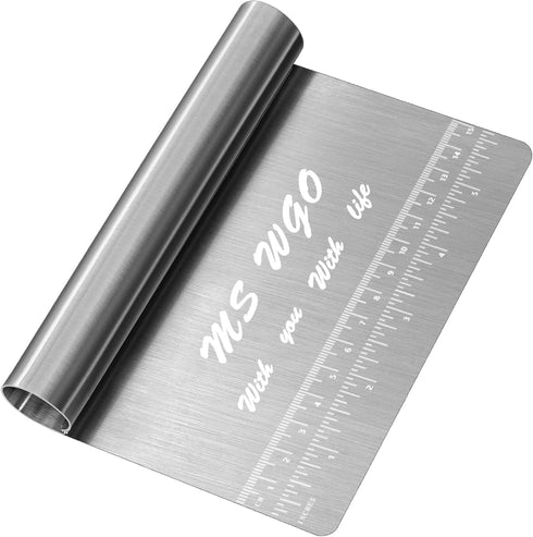 Pro Dough Pastry Scraper/Cutter/Chopper, Stainless Steel Mirror Polished with Measuring Scale, Multipurpose