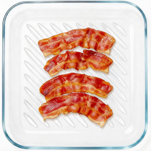 Microwave Bacon Cooker Pan, Square Glass Bacon Tray for Microwave and Oven