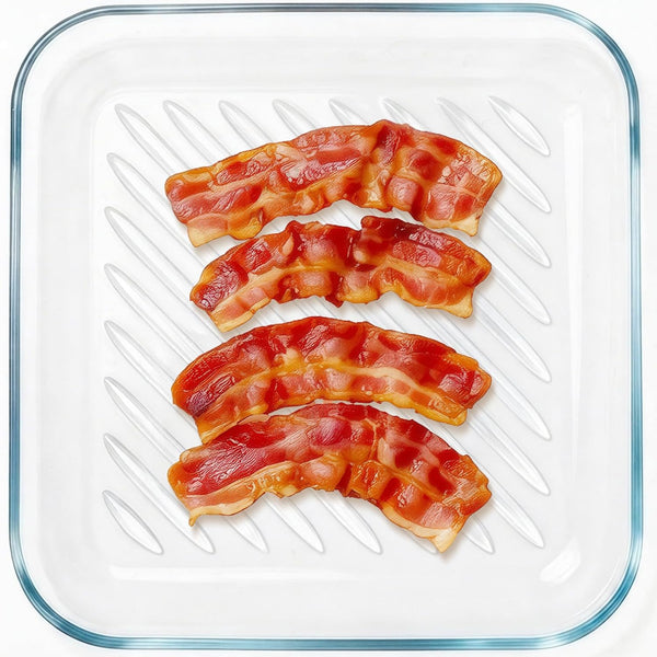 Microwave Bacon Cooker Pan, Square Glass Bacon Tray for Microwave and Oven