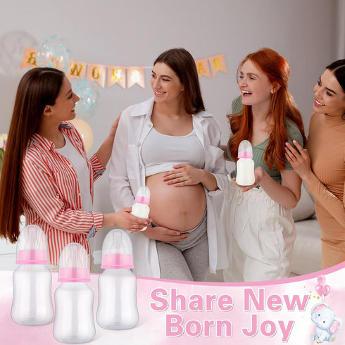 TrelaCo Baby Shower Game Sign, 20 Pcs Baby Bottles Shower Favor Set for Gender Reveal Party (Pink, Elephant)