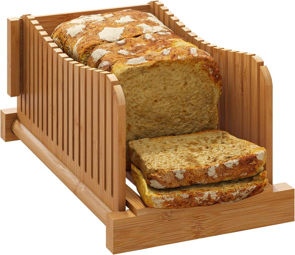 Bamboo Bread Slicer, Adjustable Bread Slicer Guide with 3 Thickness Size, Foldable