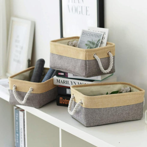 TheWarmHome Fabric Storage Bins for Organizing, Sturdy Foldable Storage Baskets with Handles, 3 Pack, Gold&Grey