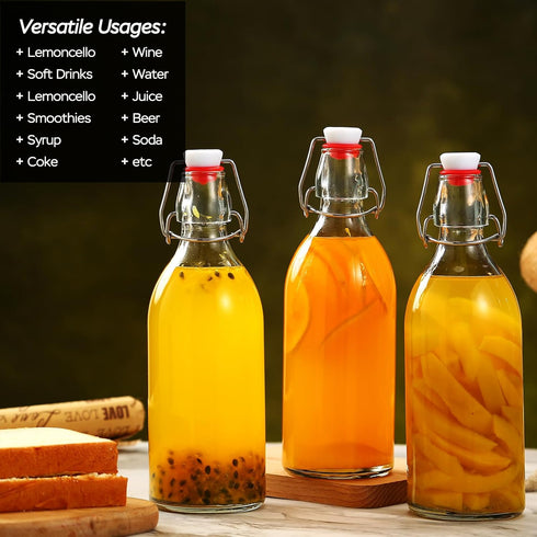 4 Pack 32 oz,Flip 32 oz Juices,Soda,Beverages,2nd Swing Top Glass Bottles Top Glass Bottles with Airtight Lids for Home
