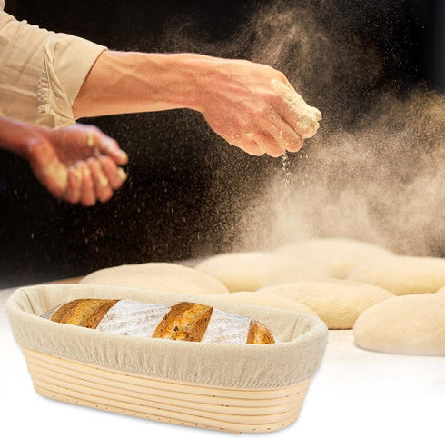 2 PCS 10 inch Oval Long Banneton Brotform Rattan Basket & Liner for Bread Dough Proofing, Rising for Bakers