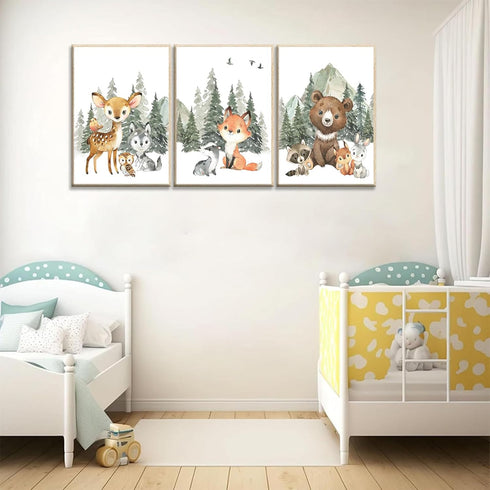 3Pcs 12x16in Woodland Animal Nursery Canvas Wall Art Forest Adventure Theme Animals Picture Posters Wall Decor Cute