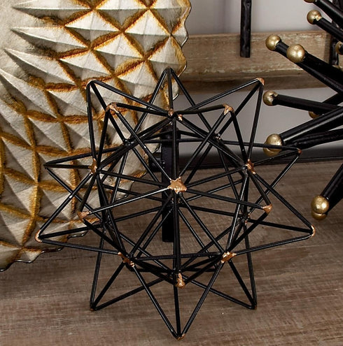 Deco 79 Metal Geometric Decorative Sculpture Home Decor Statue with Gold Accents, 7" x 7" x 7", Black