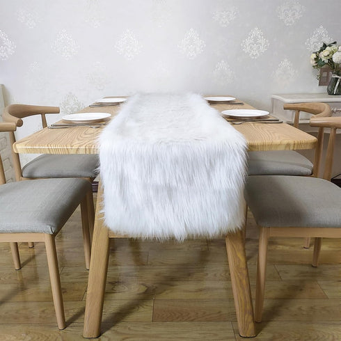 CEMGYIUK Table Runner,Modern Snowy White Faux Fur Decor Runner