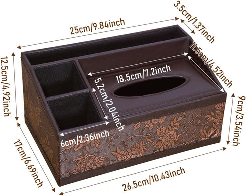 Marte Vanci Leather Tissue Box Cover Rectangular Multifunctional Tissue Holder with Remote Control Caddy Dryer Sheet Dispenser Facial Napkin Organizer for Desk Bedside Table Nightstand Vanity (Retro) by Marte Vanci