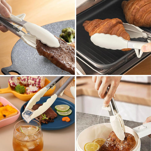 Kitchen Tongs Set of 3, 9 Inch Silicone Tips Food Grade Mini Serving Tongs for Cooking and BBQ