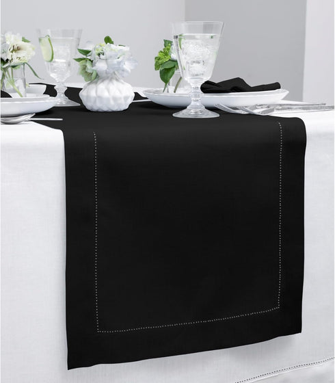 Solino Home Linen Black Table Runner, 100% Pure Linen Hemstitch, 14 x 72 Inch for Dining, Summer, Fall