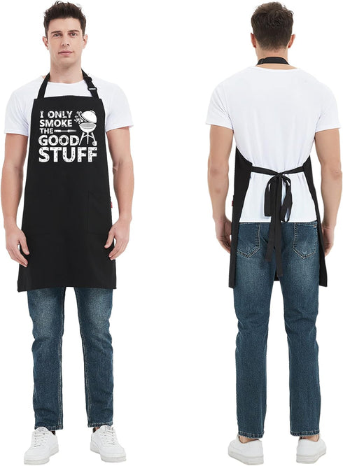 Funny Grill Aprons for Men - I Only Smoke the Good Stuff, Chef Cooking Grilling BBQ Aprons with 2 Pockets