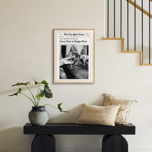 12x16in ASTRDECOR Framed Trendy NewsPaper Wall Art - Every Hour is Happy Hour, Retro News Prints Posters, New York