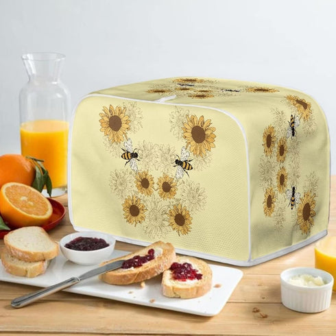 Sunflower Bee Print Toaster Dust Cover, Anti-Scratch Case for Most Standard 2 Slice Kitchen Small Appliances.