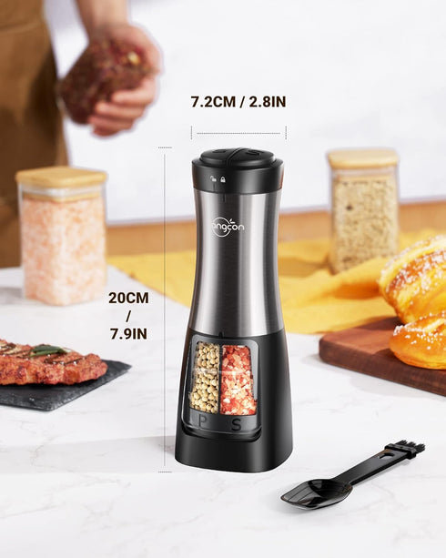 Set 2 1 Sangcon Electric Salt and Pepper Grinder Shaker IN - Automatic Salt and Pepper Grinder Mill, Battery Powered