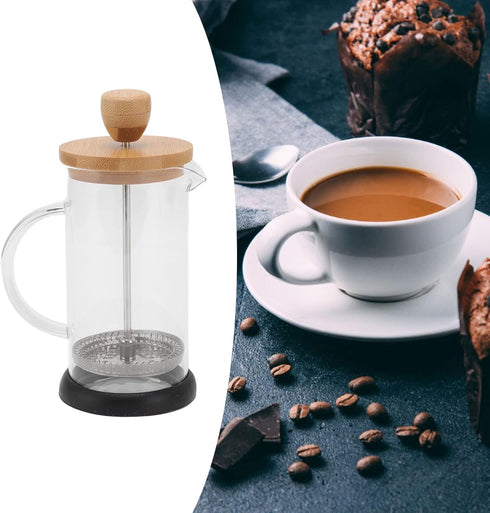 Premium French Press Coffee Brewer Pot, Heat Resistant High Borosilicate Glass, Bamboo Design for Home and Office