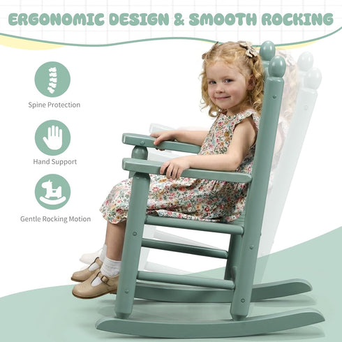 3-6, Outvita Kids Rocking Chair, Ergonomic Sturdy Toddler Rocking Chair with High Backrest & Rounded Armrests, Safe