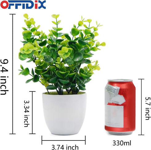 OFFIDIX Mini Eucalyptus Plants with Vase for Office Desk, Fake Plant with Plastic Pots for Home and Shower Room