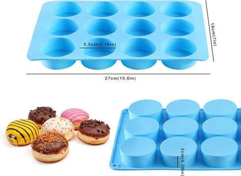 2PCS Silicone Oreo Molds, LCCOWOT 12 Cavity Cookie Chocolate Round Silicone Mold, Baking Mold for Chocolate, Oreo, Cookie, Cany, Mini Cake, Dishwasher Safe (Orange+Blue) by Lccowot