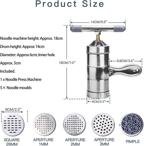JETH 5 (18.5x14cm) Manual Noodle Pasta Maker Spaghetti Kitchen Tool Stainless Steel Press Machine Press Machine Pasta