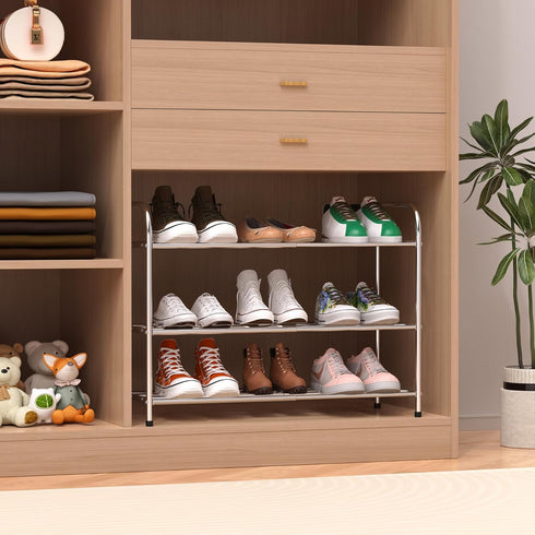 Botion 3 Closet, Frame(3 Tier Expandable Shoe Rack for Stainless Steel Shoe Shelf, Strong Weight Capacity Shoes