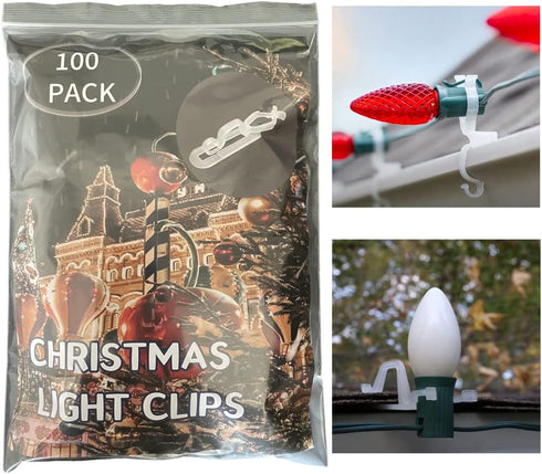 Christmas Light Clips, Holiday Light Hanging Clips, All in One Clip for C7 C9, Gutter Hooks for Outdoor Roof (100 Pack)