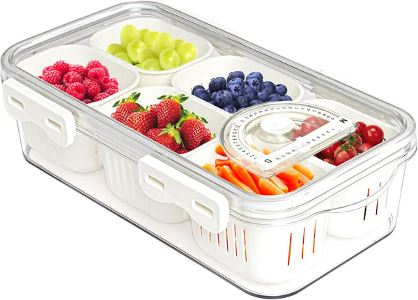 MineSign Divided Food Serving Tray with Lids, Stackable Snack Box for Candy Nuts Spice Container with 6 Dividers
