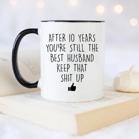 YouNique Designs 10 Year Anniversary Coffee Mug for Him, 11 Ounces, 10th Wedding Anniversary Cup