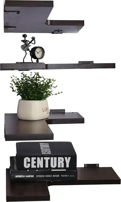 YYWUOJJ Set 4 Corner Shelf Wall Mounted, Corner Floating Shelves for Wall, of Dark Brown