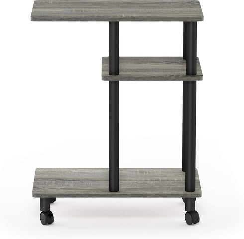 C Shaped Side Table with Casters in French Oak Grey/Black