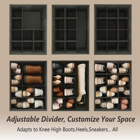 Hoiwio Closet Storage Ottoman Shoe Organizer for - Adjustable Dividers Storage Box for Shoes | Clothes | Toy | Blanket