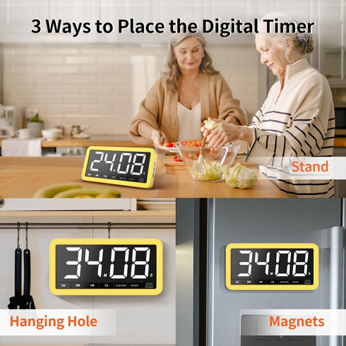 7.8 3 4 3 Countdown Count VOCOO Digital Kitchen Timer with Extra Large Display, Magnetic, Brightness, Alarms and Volume