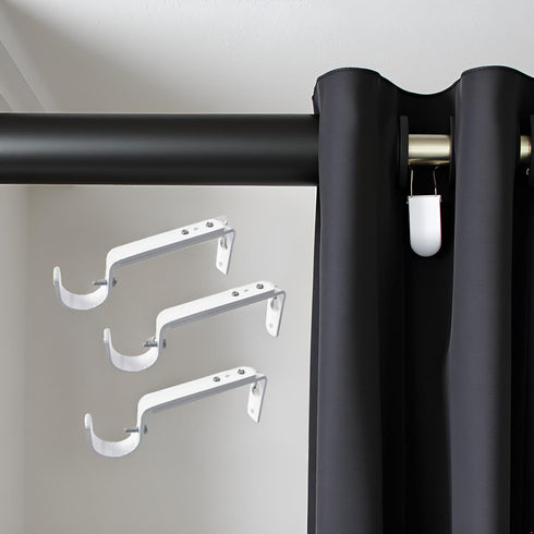 Curtain Rod Brackets Heavy Duty - Adjustable Drapery Hardware for 7/8 or 1 Inch Rods, Set of 3 (White)