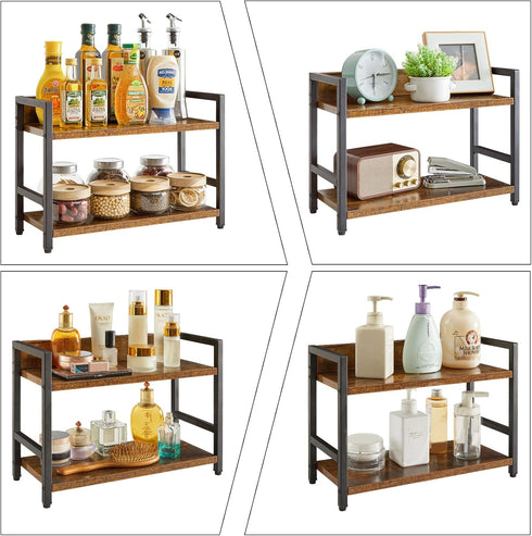 IBUYKE 2-Tier Spice Rack, Industrial Counter Shelf Desktop Storage Organizer for Kitchen Office Living Room